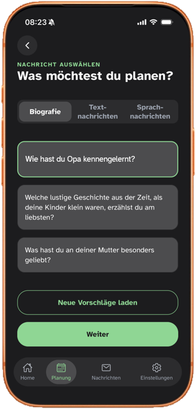 Caisy-Planungsansicht auf einem iPhone