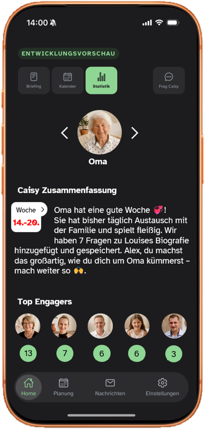 Caisy-Familienübersicht auf einem iPhone